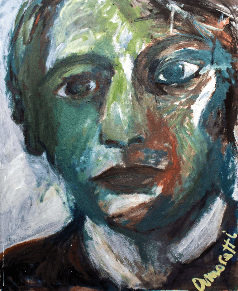 Portrait in green 125x125cm painting by Paolo Amoretti