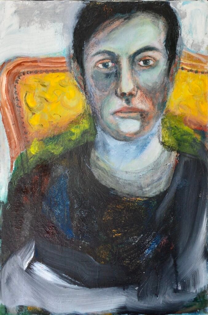 In poltrona gialla 40x60cm dipinto di Paolo Amoretti